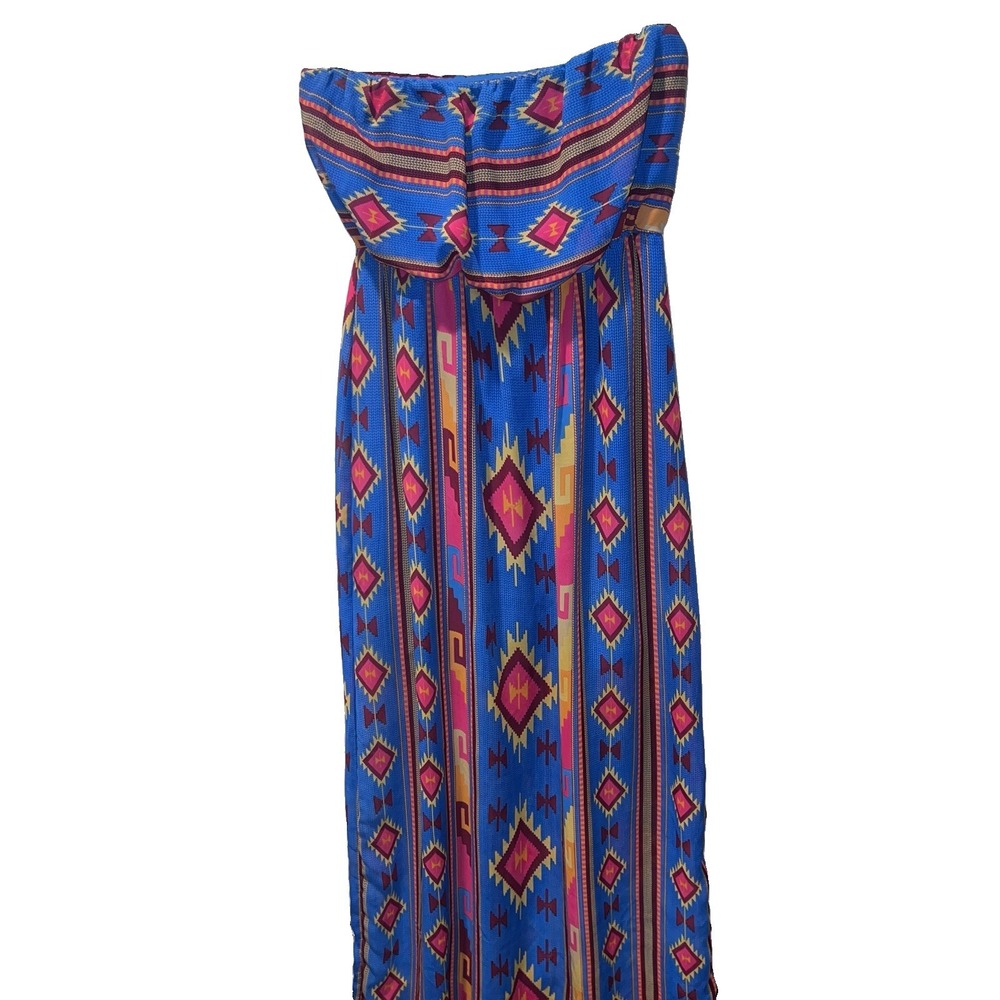 Ruby Rox Strapless Maxi Dress Southwestern Print Boho Beach Vacation Size S